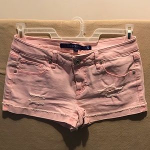 Sapphire Ink Pink Distressed Denim Shorts